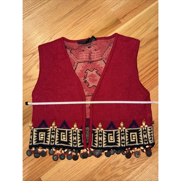 Andrea Jovine Wool Beaded Sweater Top Shirt Vest Small Vintage Red - Picture 9 of 12